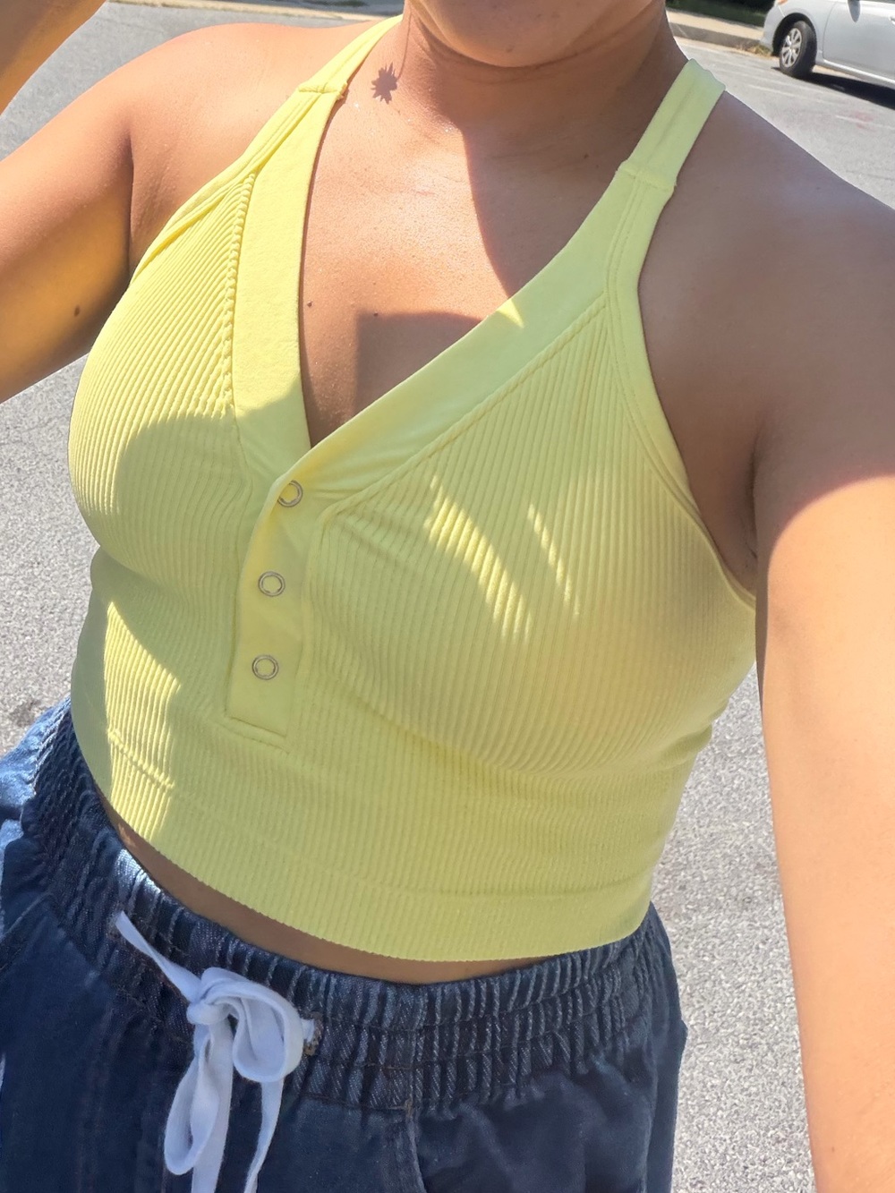 Women’s Yellow Ribbed Halter Crop Top - Unbranded